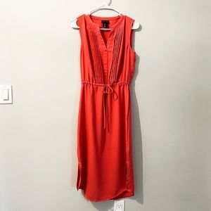 Cinch waisted, pleated front, midi tank top dress